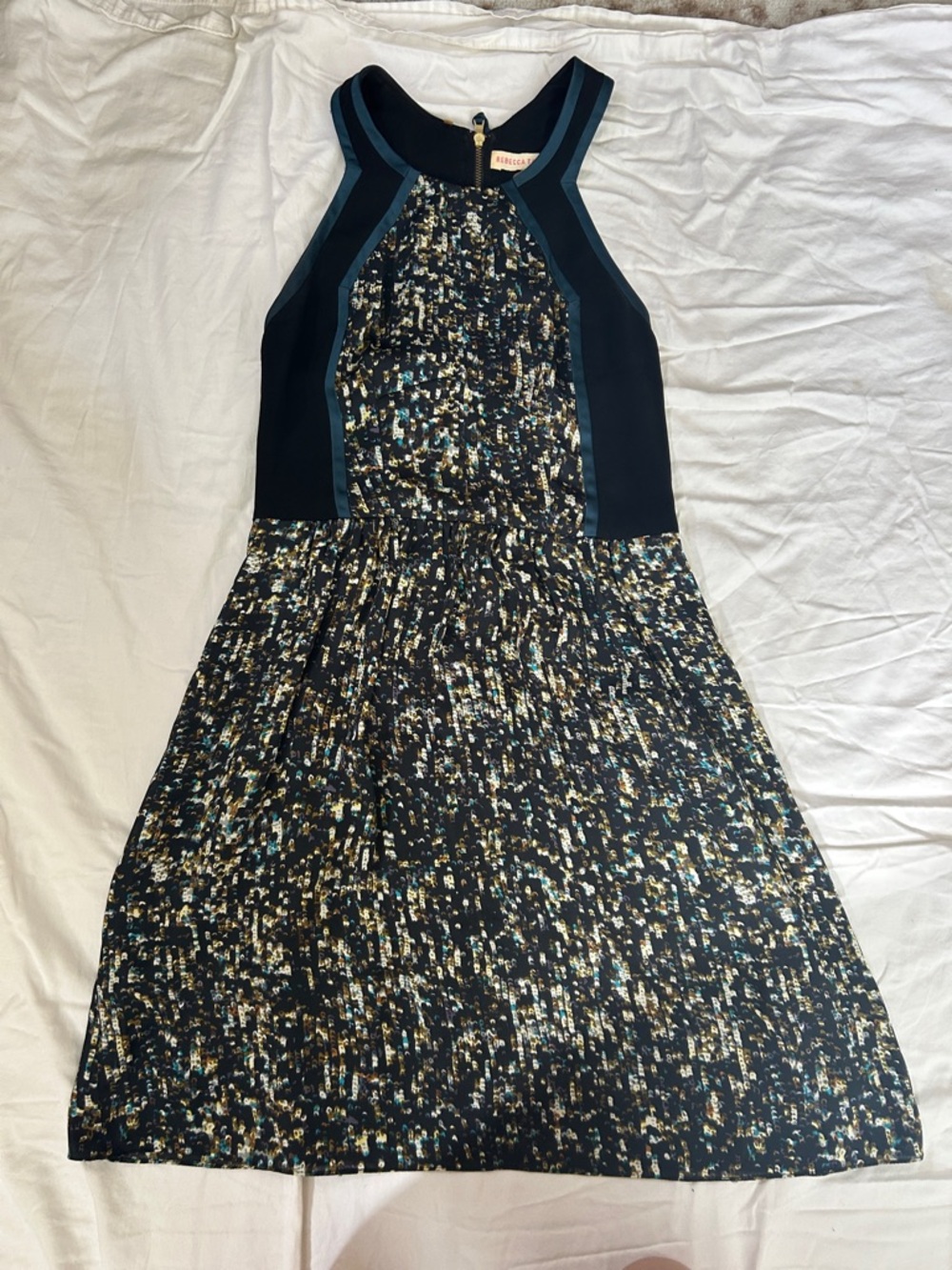 Rebecca Taylor Black Printed Fit & Flare Dress